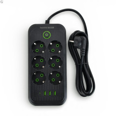Удлинитель сетевой ТК-5 F06u 3м 6 розеток + 3USB + 1 Type-C, 2500Вт, черный, с защитой и креплением