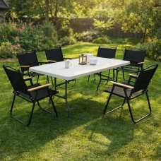 Кемпинговый комплект Travel Table Set – сложный стол HDPE 180 см и 6 туристических кресел