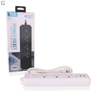 Сетевой фильтр Удлинитель USB Т-58 (3×220В+2×USB+1×Type-C),2m №0