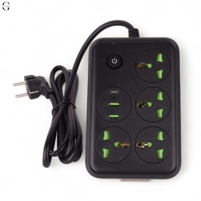 Сетевой фильтр Удлинитель USB Т-60 (4×220В+2×USB+1×Type-C), , Черный 2m №0