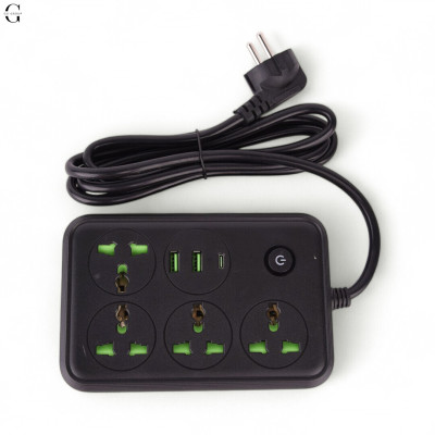 Сетевой фильтр Удлинитель USB Т-60 (4×220В+2×USB+1×Type-C), , Черный 2m №1