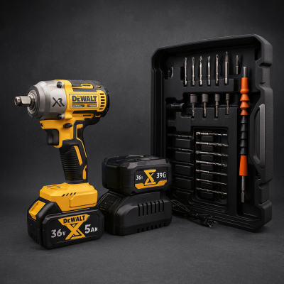DeWALT гайковерт акумуляторний 36V безщітковий з кейсом, 2×5Ah акумуляторами та набором насадок №0