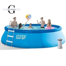 Intex Бассейн надувной 26166 NP (1) объем-12430л, фильтр+насос, 457х107см (3785л/год, стремянка, тент, подстилка)
