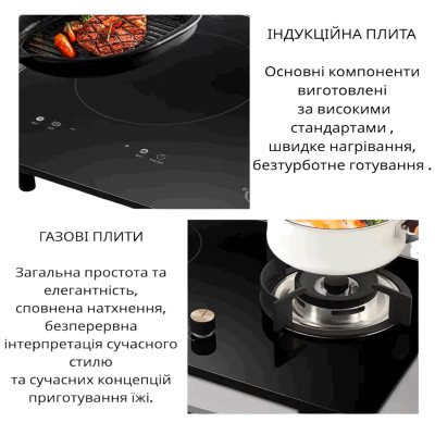 Индукционная и газовая плита YOTECH 2 конфорки, настольная/врезная, стеклокерамика + нержавейка №1