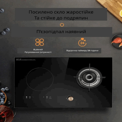 Индукционная и газовая плита YOTECH 2 конфорки, настольная/врезная, стеклокерамика + нержавейка №5