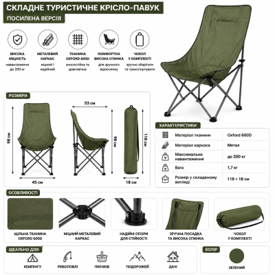     Складне туристичне крісло-павук Compact Outdoor Chair 100 кг з чохлом чорне №1