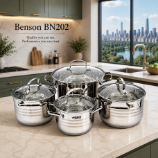 Набор кастрюль Benson BN-202 (ёмкость 2,1 л, 2,9 л, 3,9 л, 6,5 л)