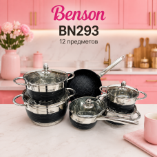 Набор посуды из нержавеющей стали Benson BN-293 (12 предметов) чёрный