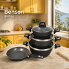 Комплект кастрюль и сковороды Benson BN-344 с антипригарным мраморным покрытием и стеклянными крышками