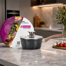 Ковшик с крышкой Benson BN-397 Ø16см, ручка soft touch