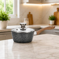 Ківш з антипригарним покриттям Benson BN-398 18 см зі скляною кришкою та ручкою Soft Touch