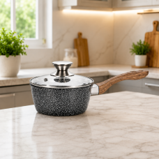 Ківш з антипригарним покриттям Benson BN-398 18 см зі скляною кришкою та ручкою Soft Touch