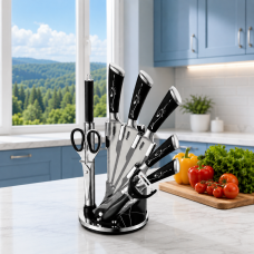 Кухонный набор ножей Benson BN-403 «Веер» с поворотной подставкой, 9 предметов