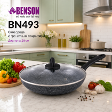 коворода Benson BN-493 28 см с антипригарным мраморным покрытием для ежедневного приготовления
