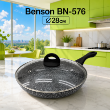 Глибока сковорода Benson BN-576 28 см зі скляною кришкою та гранітним покриттям