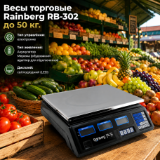 Электронные торговые весы Rainberg RB-302 до 50 кг с питанием от сети и аккумулятора