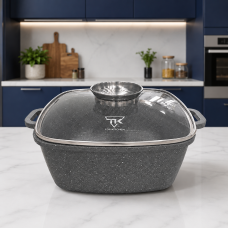Каструля-казан Top Kitchen TK00055 24 см з антипригарним покриттям і скляною кришкою, сіра