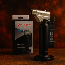 Газовая горелка JET.TORCH 703 с пьезоподжигом и регулировкой пламени, турбо-зажигалка на подставке