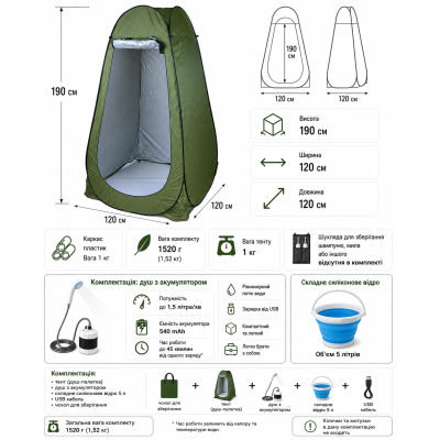 Мобильный душевой комплекс Outdoor Clean 3в1 – полная автономия в кемпинге и на природе. №0