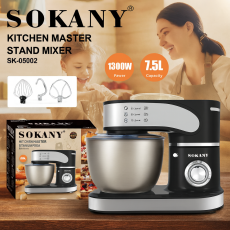 Планетарний міксер Sokany SK-05002 1300Вт із чашею 7.5 л із нержавіючої сталі, тістоміс із насадками
