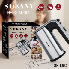 Электрический миксер ручной Sokany SK-6637, 400 Вт, 5 скоростей, серый цвет