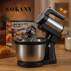 Тестомес электрический Sokany SK-6662 1000Вт с чашей 4 л из нержавеющей стали, 5 скоростей, миксер 2в1