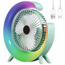 Настольный аккумуляторный вентилятор с RGB-подсветкой, USB подзарядка, 3 скорости, поворот 180°,