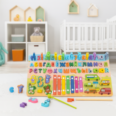 Деревянный развивающий центр TREE TOYS MD1695-RU: ксилофон, сортеры, рыбалка, 10 рыбок