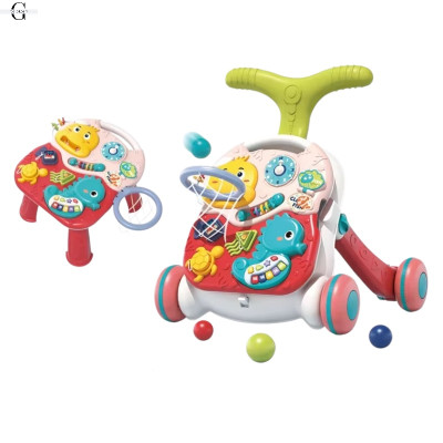 Детская каталка-ходунки 3в1 с баскетбольным кольцом, игровым столиком, музыкальным пианино и развивающими элементами, модель 66548-66549 №0