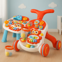 Детская каталка-ходунки 2в1 Limo Toy HB 0008 AB с баскетбольным кольцом, игровым столиком, бизибордом и музыкальным пианино