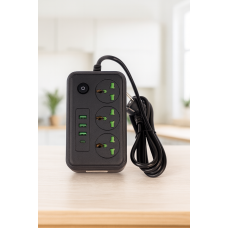 Удлинитель электрический (3×220В+3×USB+1×Type-C), QL-1074U, Черный 2m