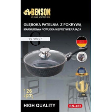 Сковорода глубокая с крышкой с мраморным антипригарным покрытием Benson BN-483 Ø26см