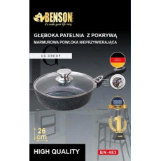 Сковорода глубокая с крышкой с мраморным антипригарным покрытием Benson BN-483 Ø26см