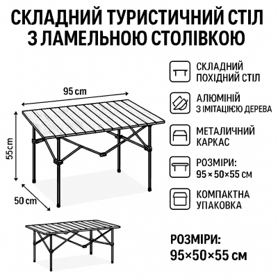 Складаний стіл для кемпінгу 95*55*50 №1
