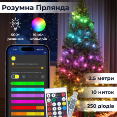 Розумна гірлянда GarlandoPro 1733043ML 250LED 2.5 метри смарт гірлянда роса