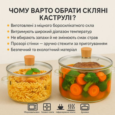 Набор стеклянных кастрюль для всех видов плит 3,2+1,8 литра. №1