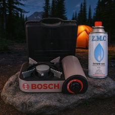 Портативная мини туристическая газовая плита BOSCH с кейсом и баллоном 25×17×8 см