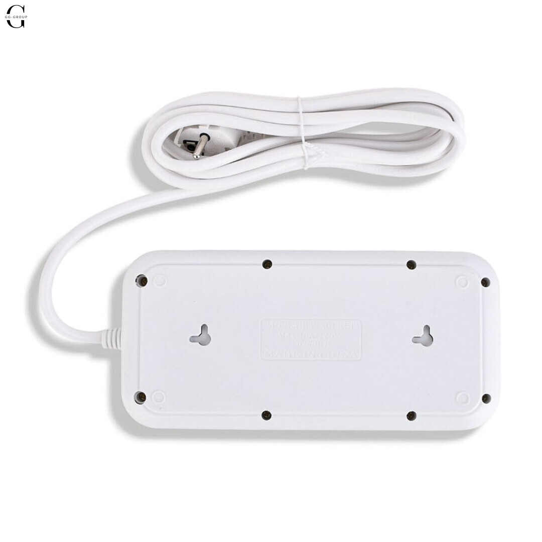 Удлинитель сетевой ТК-5 F06u 3м 6 розеток + 3USB + 1 Type-C, 2500Вт, белый, с защитой и креплением