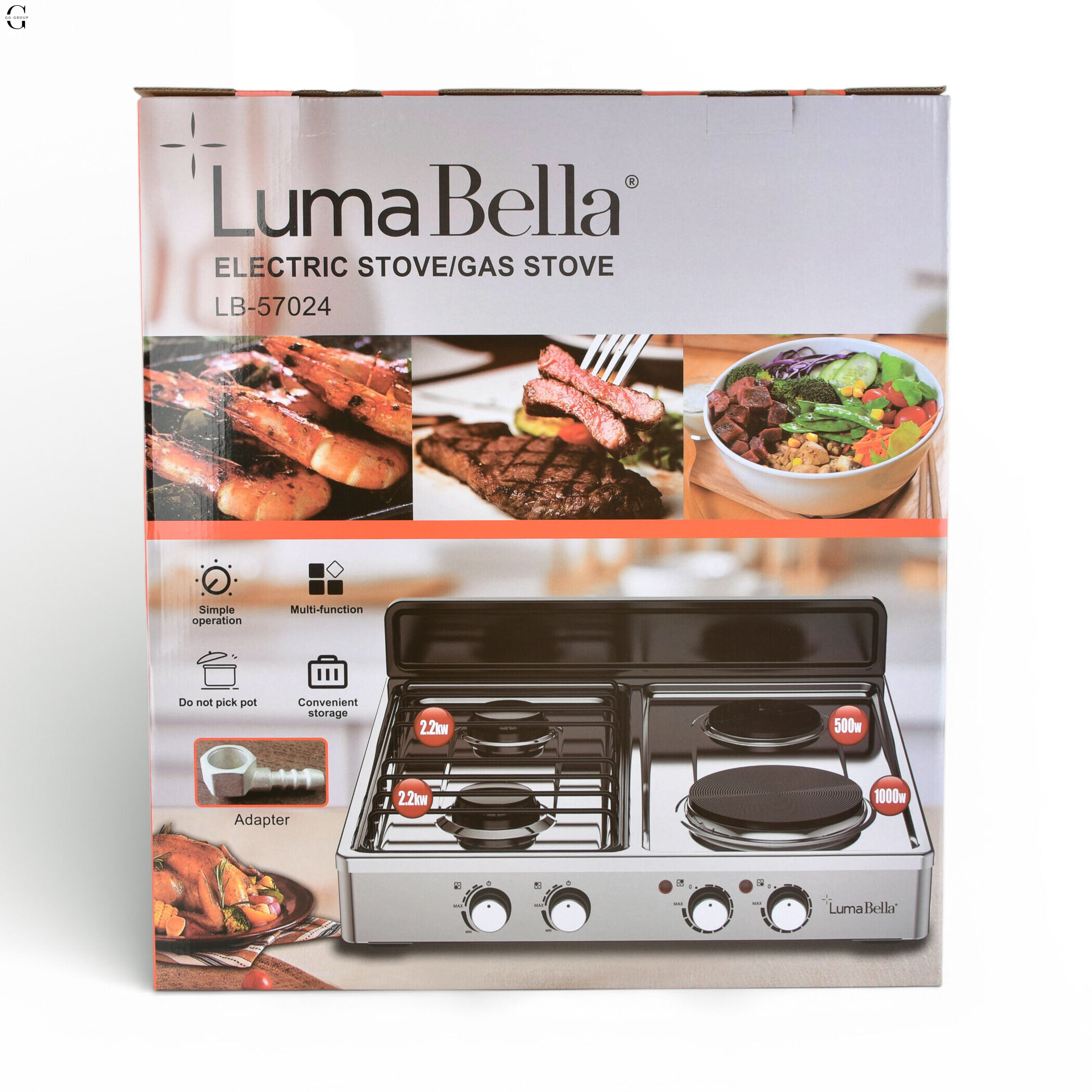 Комбинированная плита LumaBella LB-57024 2 газ + 2 электро 220В 2.2кВт настольная с крышкой