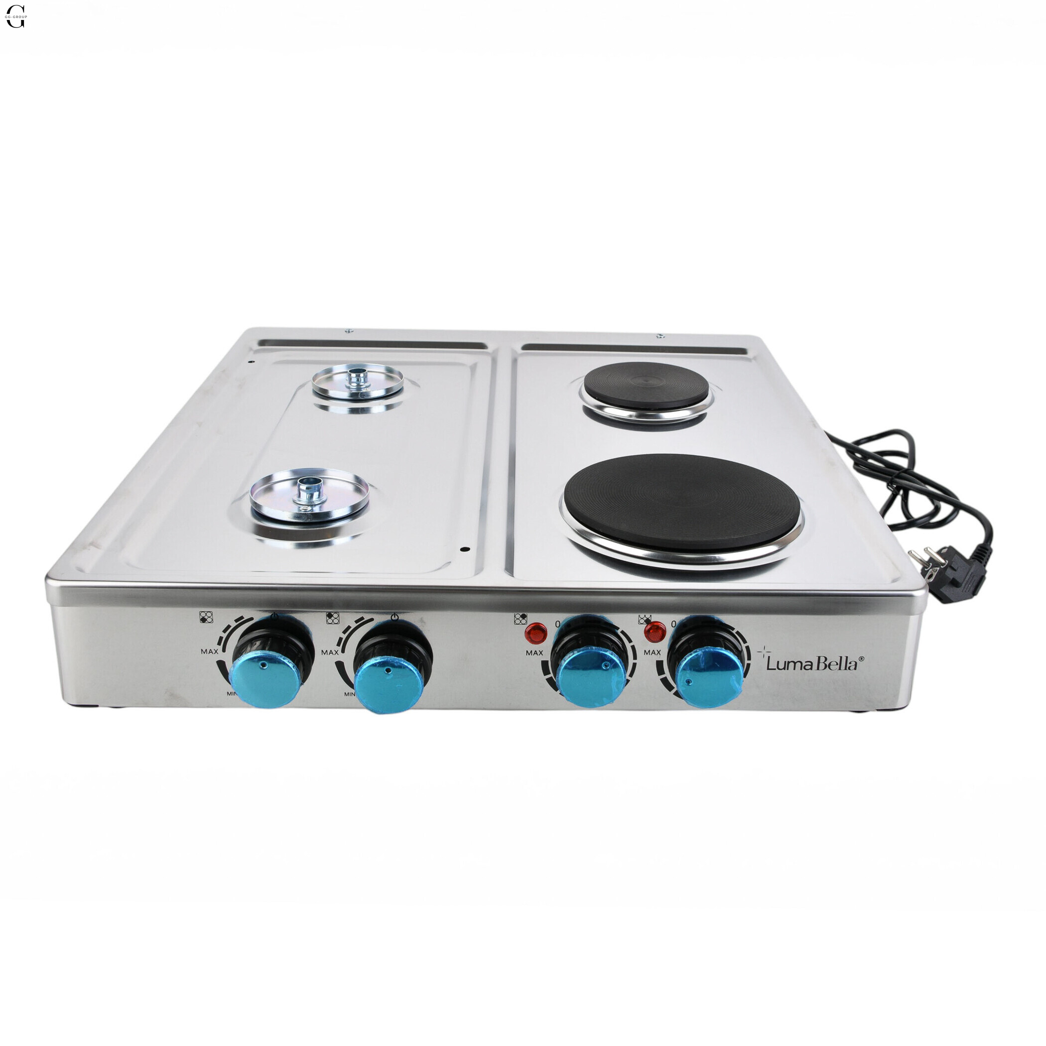 Комбинированная плита LumaBella LB-57024 2 газ + 2 электро 220В 2.2кВт настольная с крышкой