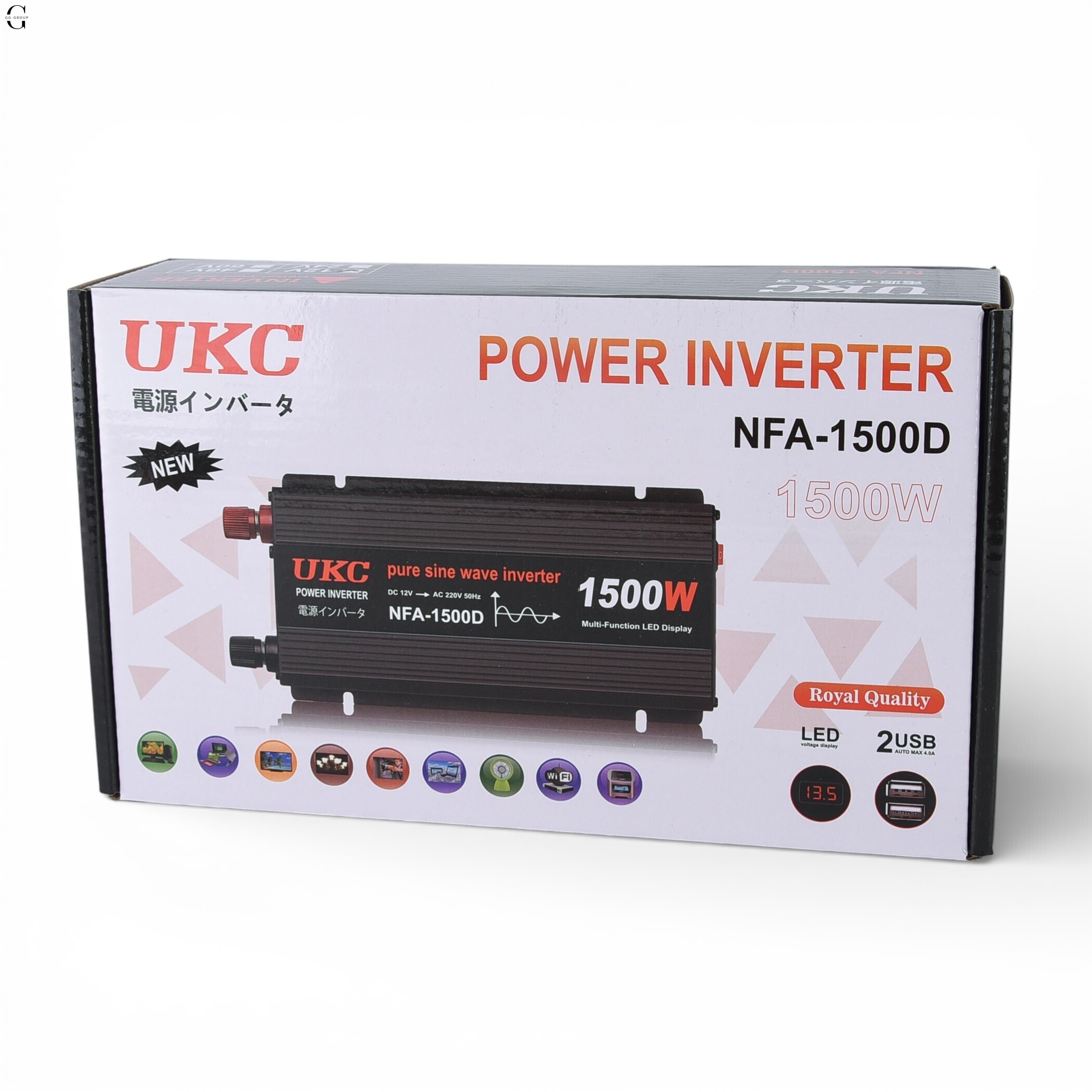 Інвертор напруги UKC NFA-1500D 1500W (чиста синусоїда) 12V → 220V 