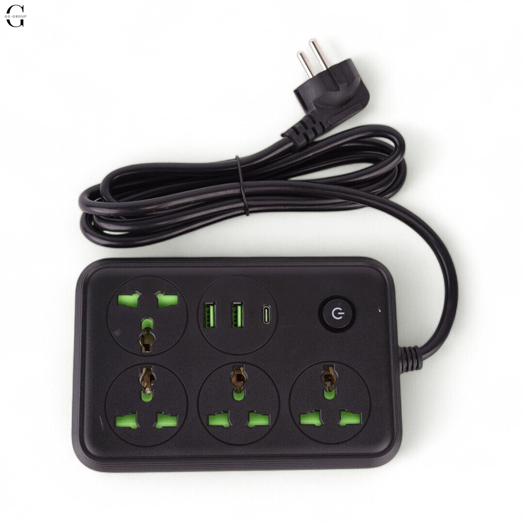Сетевой фильтр Удлинитель USB Т-60 (4×220В+2×USB+1×Type-C), , Черный 2m