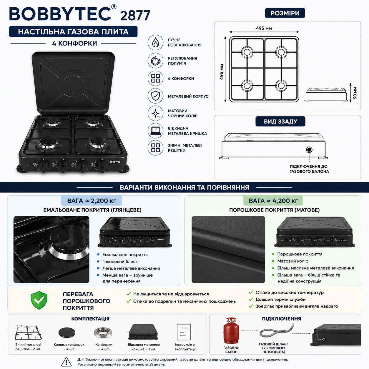 Настільна газова плита BOBBYTEC — практична чотириконфоркова.