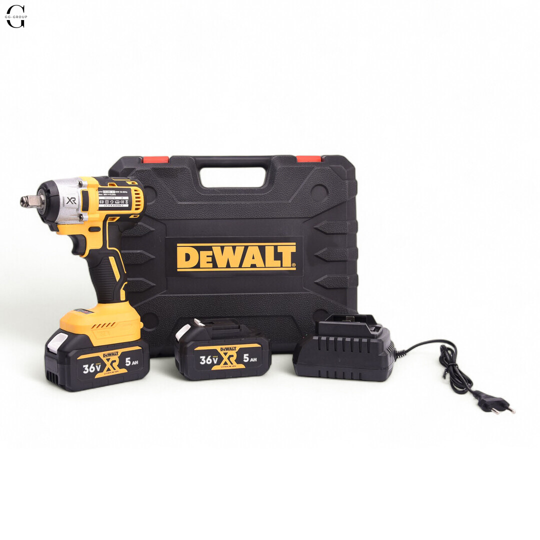 DeWALT гайковерт акумуляторний 36V безщітковий з кейсом, 2×5Ah акумуляторами та набором насадок