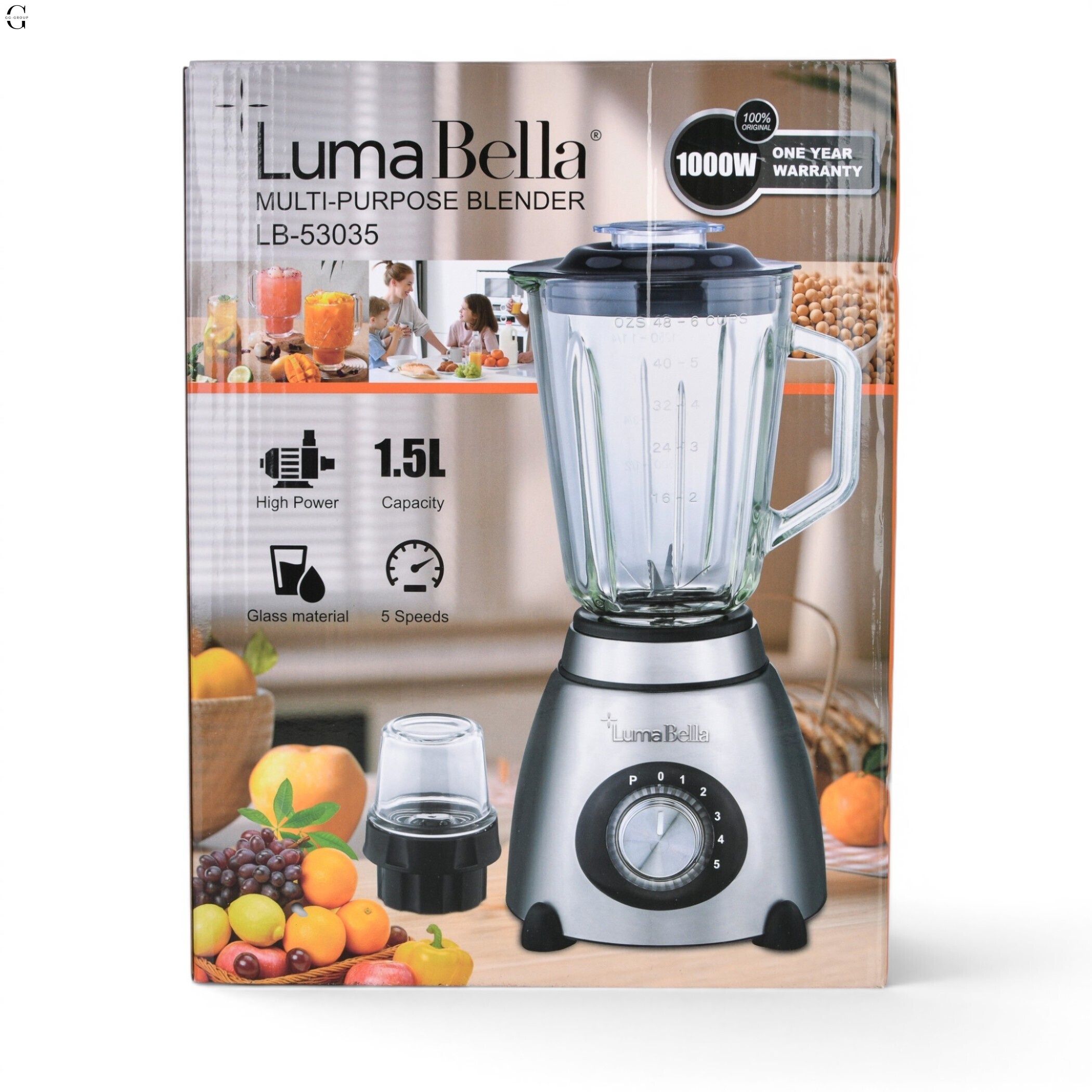 Блендер стаціонарний LumaBella LB-53035 1000 Вт зі скляною чашею 1.5 л та подрібнювачем