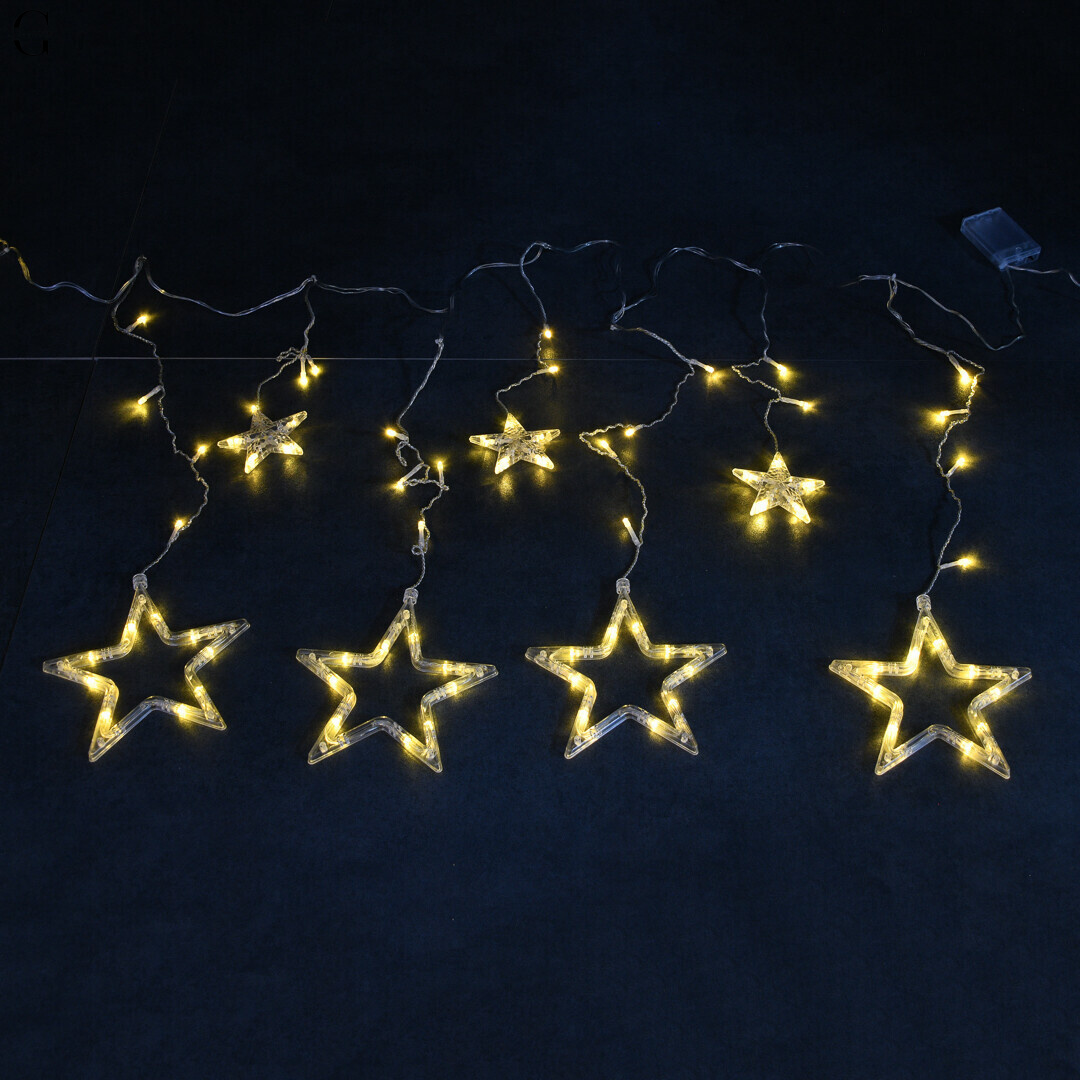 Світлодіодна гірлянда Штора Зірки 2.5 метра 138LED 12 зірок Теплий білий USB+AA