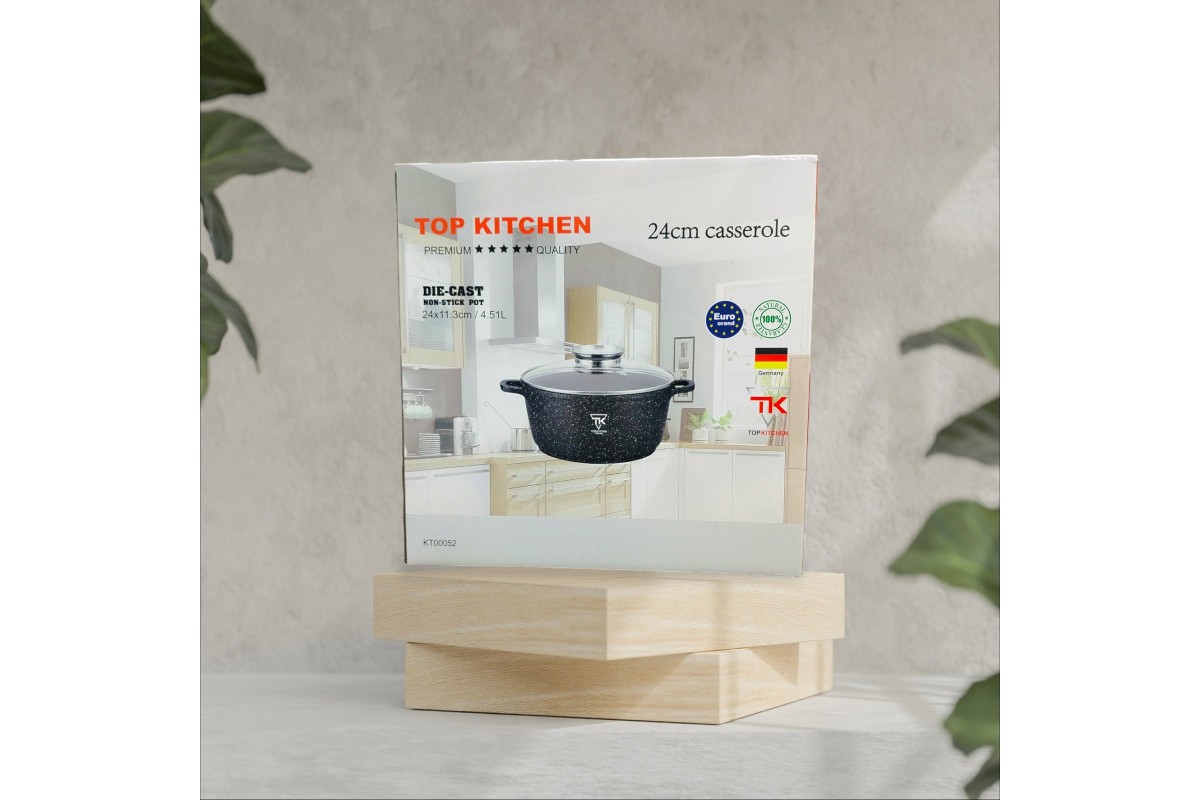 Кастрюля Top Kitchen ТК00052 с крышкой мраморное покрытие 24 см 