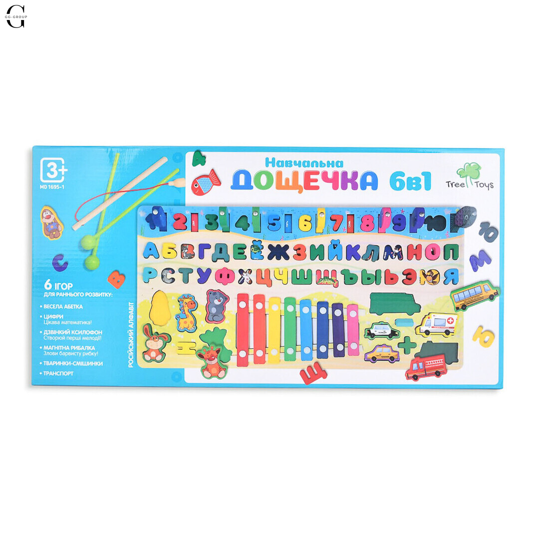 Дерев'яний розвиваючий центр TREE TOYS MD1695-RU: ксилофон, сортери, рибальство, 10 рибок