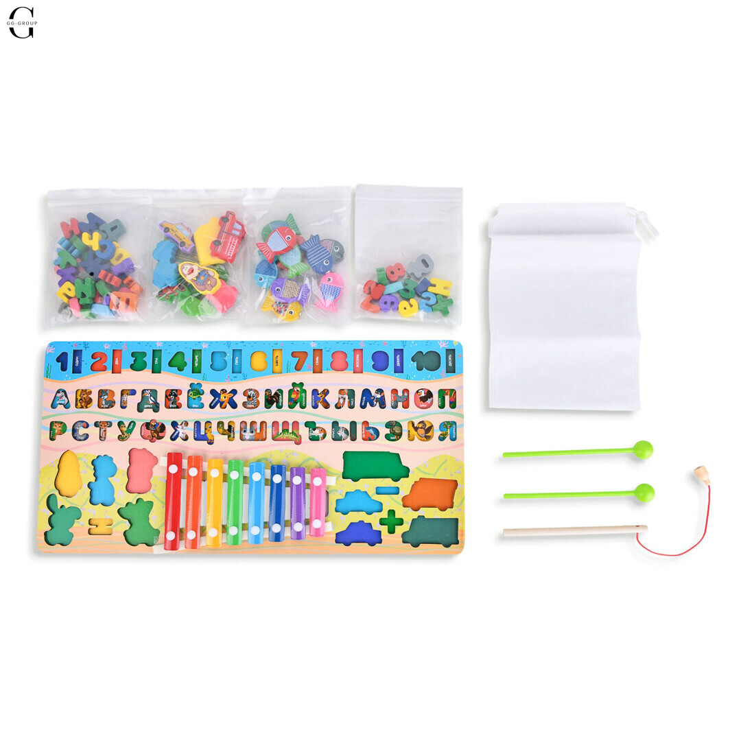 Дерев'яний розвиваючий центр TREE TOYS MD1695-RU: ксилофон, сортери, рибальство, 10 рибок