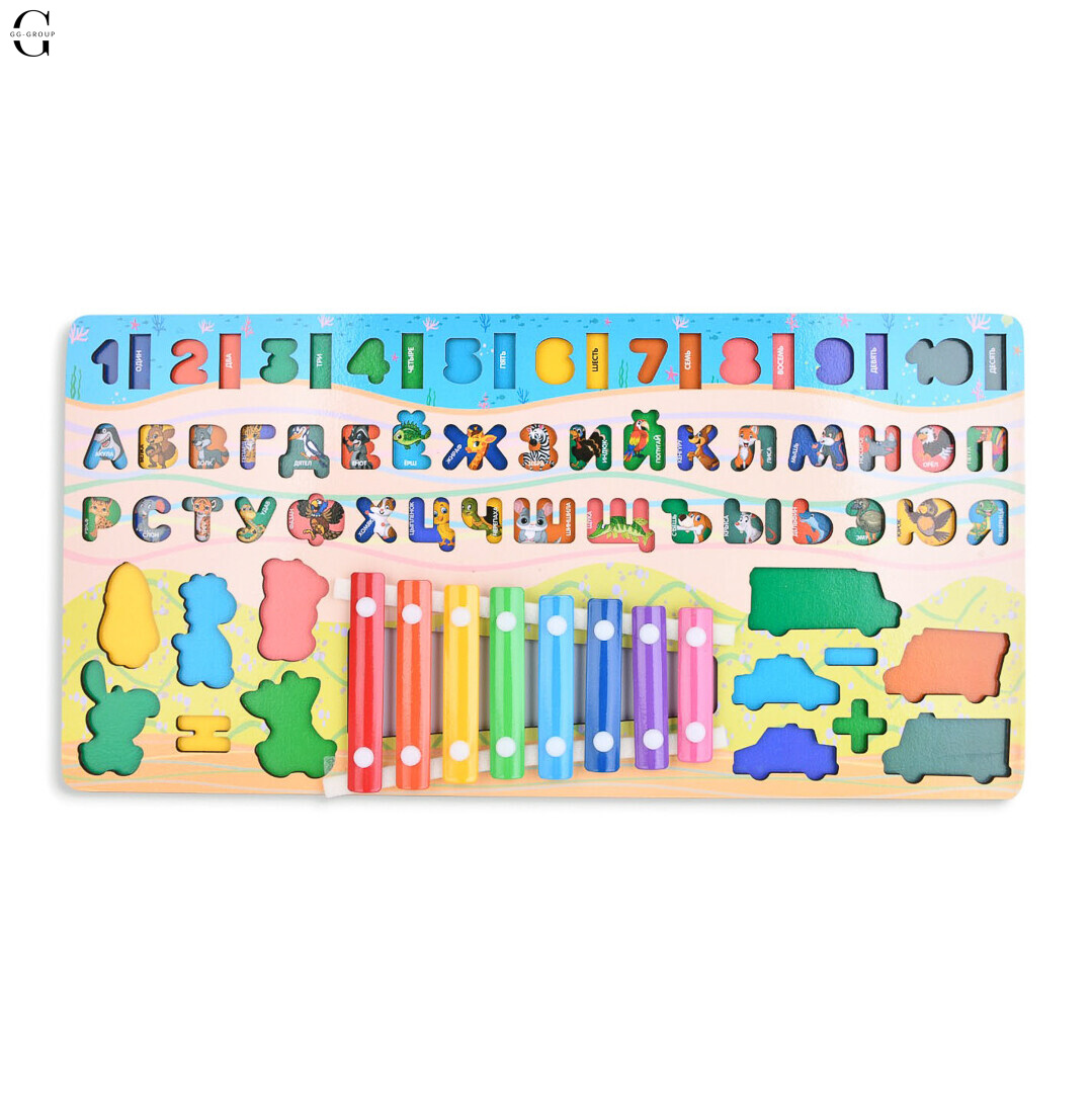 Дерев'яний розвиваючий центр TREE TOYS MD1695-RU: ксилофон, сортери, рибальство, 10 рибок